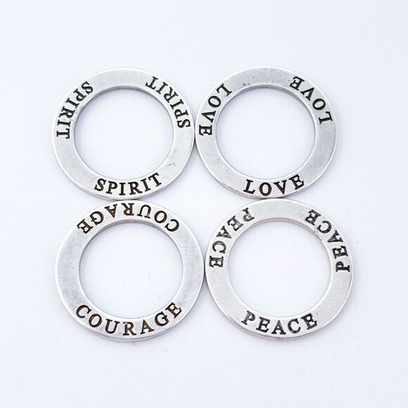 Vintage Sterling Silver 925 Inspirational Word Ring Charm Pendant Set of 4 - Picture 3 of 7